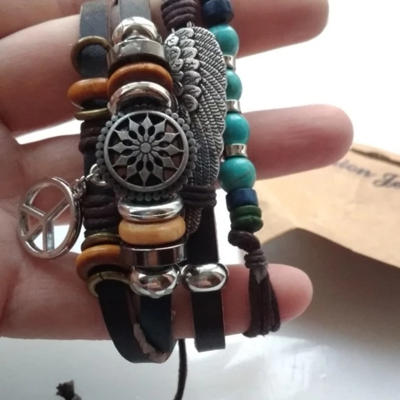 Set of 5 Trendy unisex leather bracelets - Picture 5 of 16